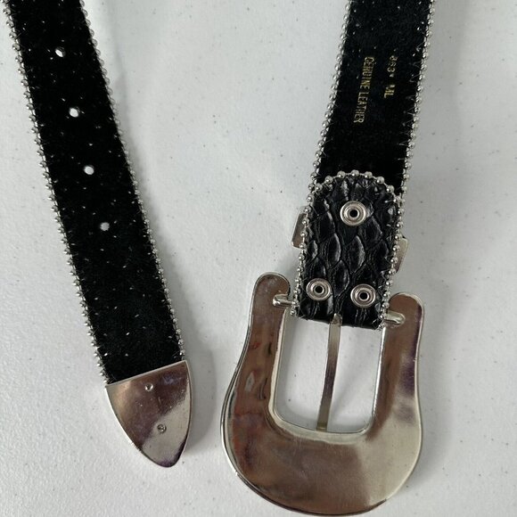 Nocona Black Leather Belt Crystal Rhinestone Aurora Borealis M/L - Picture 9 of 15